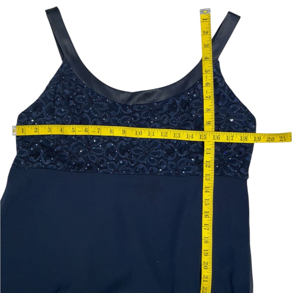 R&M Collection Gown sleeveless empire waist sequin lace bodice Navy Blue SZ 18 - Picture 5 of 16